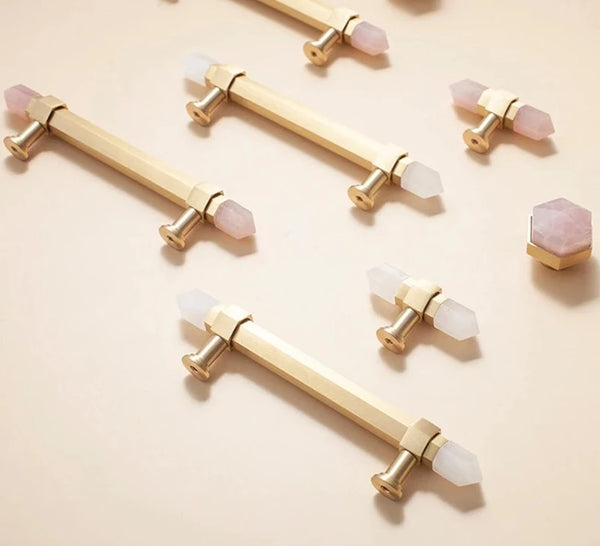 Natural Crystal & Solid Brass Knobs