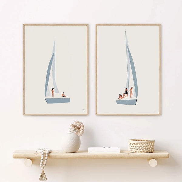 Sailboat Nautical Canvas Poster And Prints Modern Minimalist Wall Painting Coastal Beach Picture Art For Nursery Wall Decoration