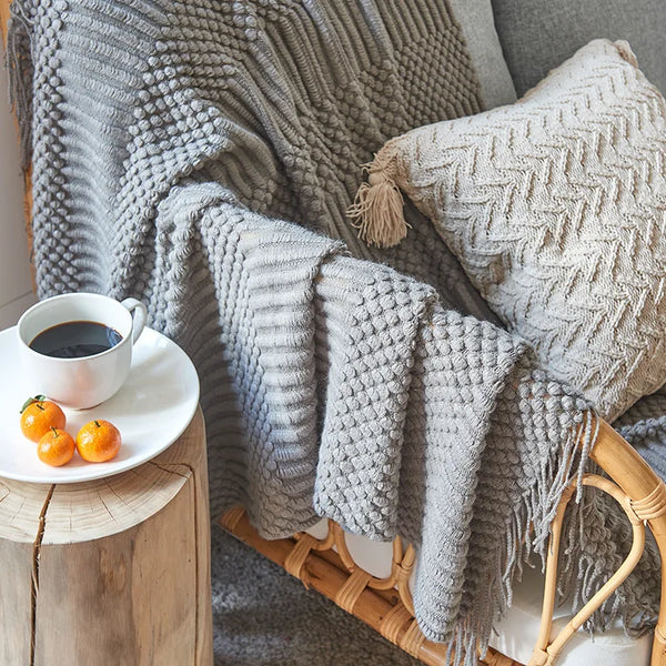 Knitted Blanket With Tassels