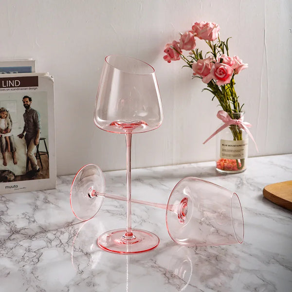 French Pink Flamingo Wine Glasses Set Crystal Glass Goblet Creative Inclined Mouth Concave Bottom Clear Champagne Wine Cup Blue