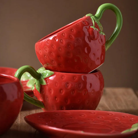 Strawberry Bliss Ceramic Coffee Cup Set